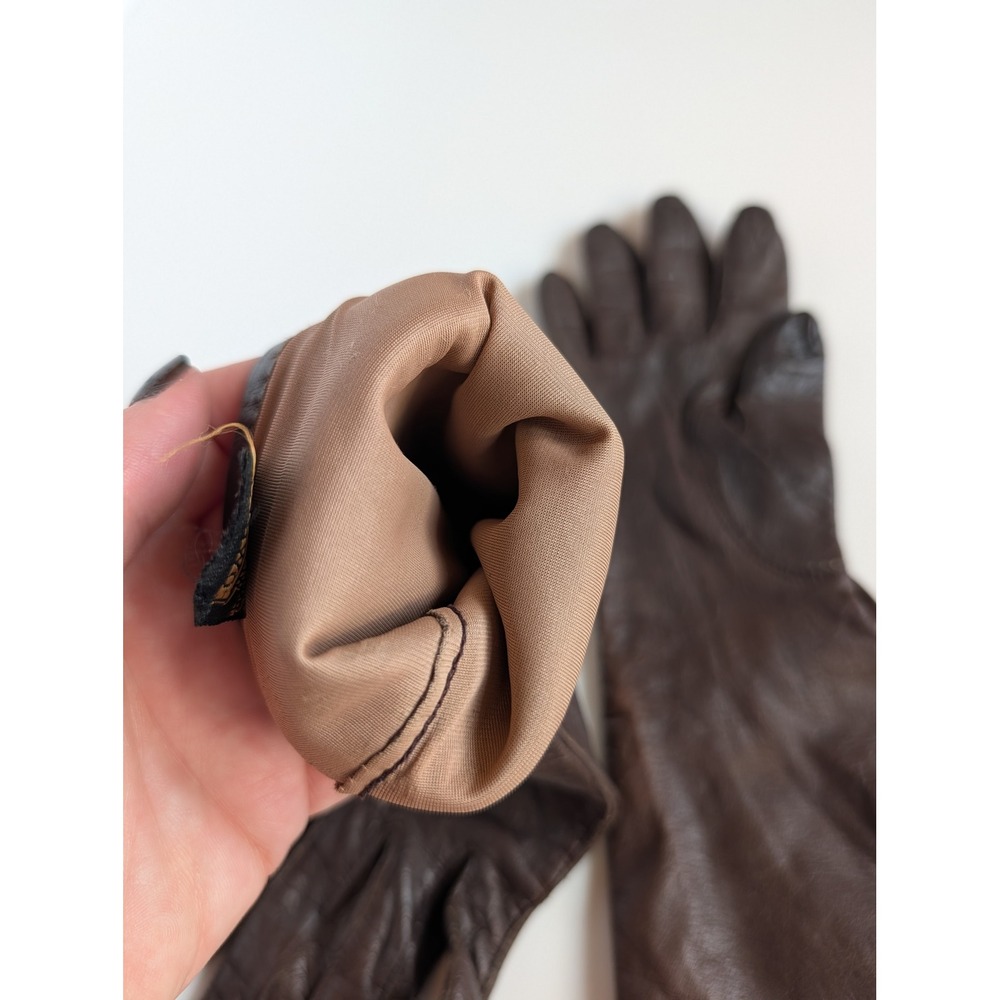 Fownes Vintage Brown Genuine Leather Driving Gloves Women Size 7 Antron Lined - Picture 3 of 9